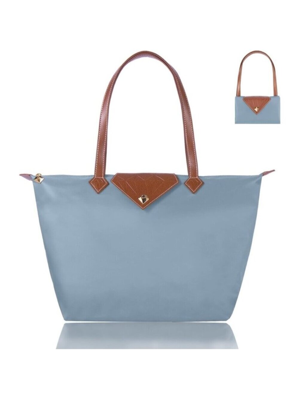 Waterproof Nylon Tote Bag Women Large Foldable Blue Shoulder Bag for Travel Use